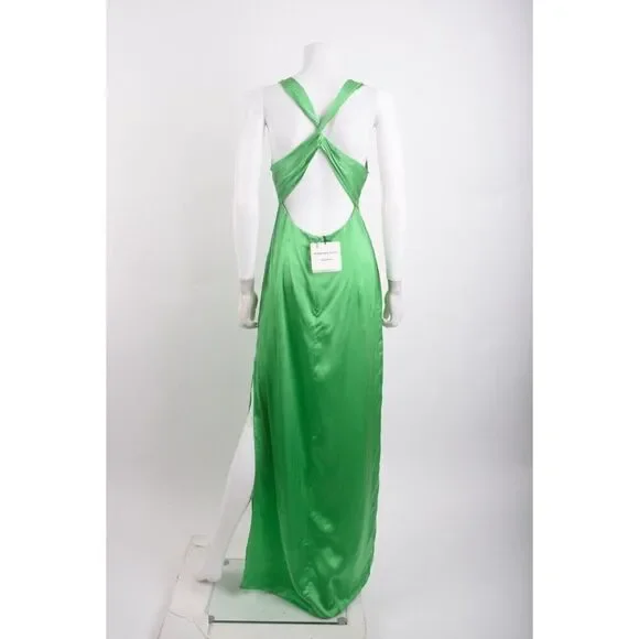 Massimo Dutti Studio Womens Silk Dress Maxi Draped Formal S Green 9050/952 NWT